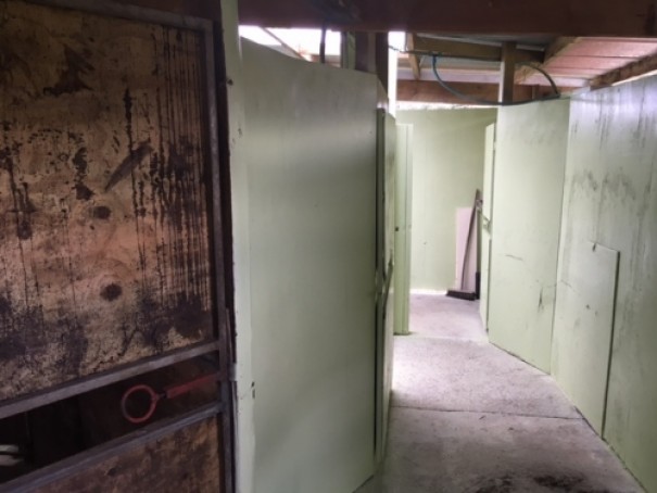 Interior of previous shed looking towards the clean zone