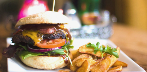 Burger and wedges